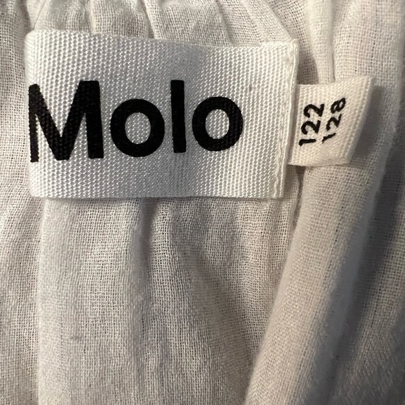 Molo girls cute white top with metallic pinstripe and ruffle collar size 7/8 - Picture 8 of 10